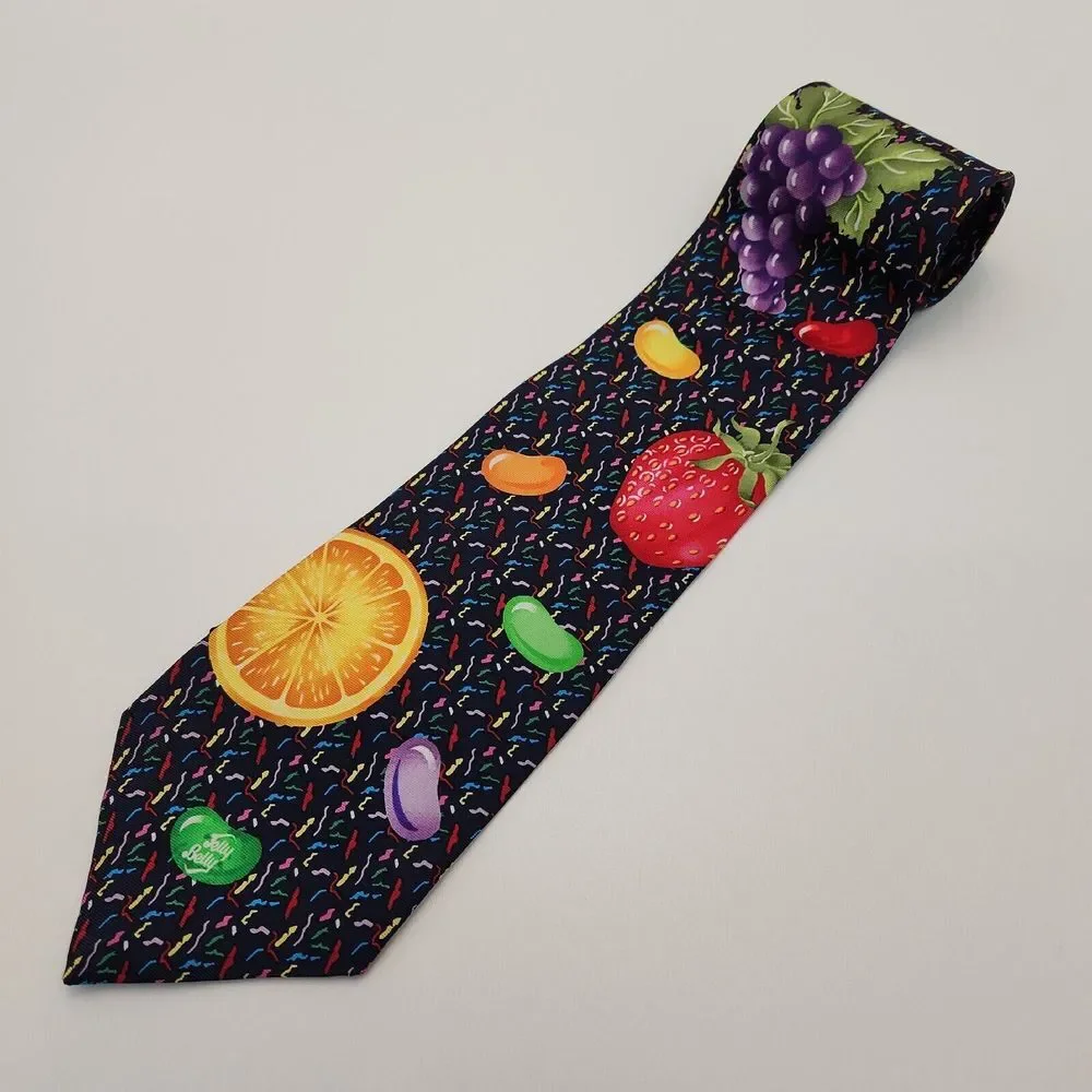 Vintage 1996 Resilio Tie Jelly Belly Grapes Strawberry Orange Confetti 100% Silk